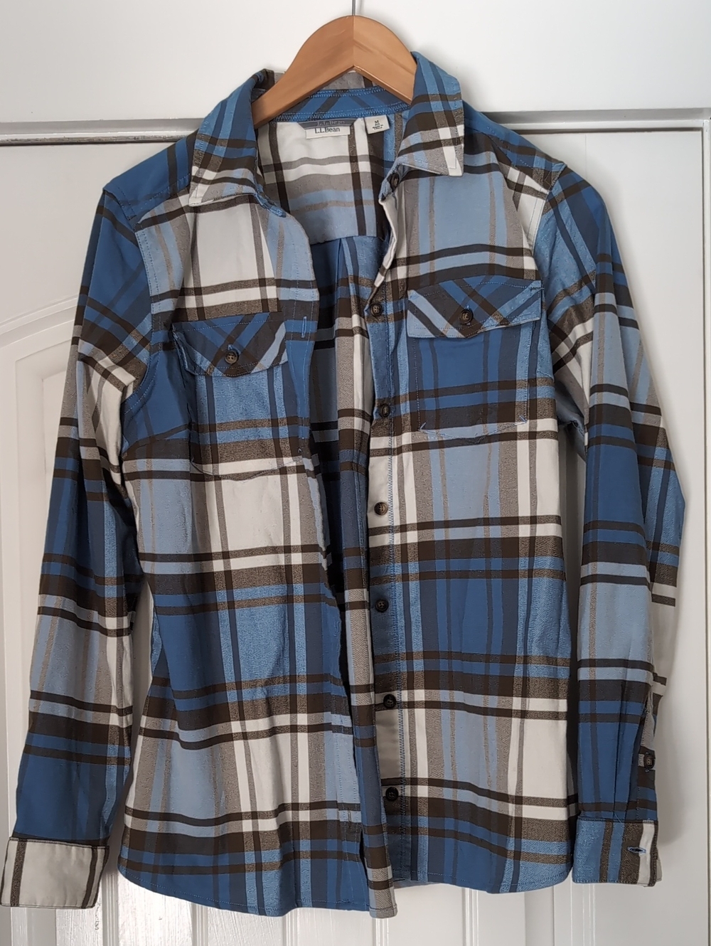 L.L. Bean Women's Blue Plaid Button-Up Shirt Jacket